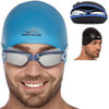 Mirrored Swim Goggles + Reversible Swimming Cap + Protective Case SET swim-elite1 BLUE