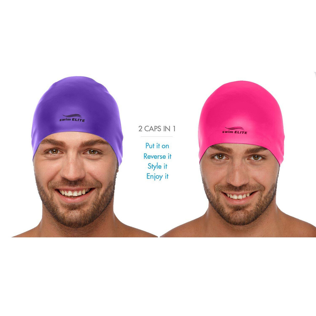 2-in-1 Premium Silicone Swim Cap - Reversible - Wear It On Both Sides - SWIM  ELITE
