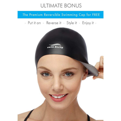 Clear Swim Goggles + Reversible Swimming Cap + Protective Case SET swim-elite1