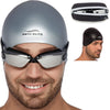 Mirrored Swim Goggles + Reversible Swimming Cap + Protective Case SET swim-elite1 SILVER